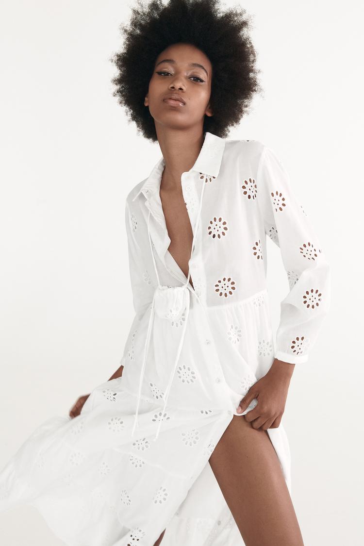VESTITO CON RICAMI TRAFORATI CON BORSETTA Bianco ZARA Italia Italy